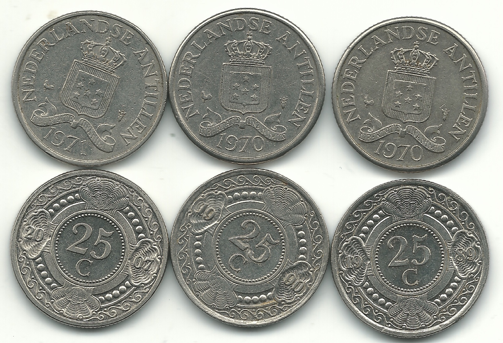 LOT 6 NETHERLANDS ANTILLES 25 CENTS-(2)1970,1971,1989,1990,2007-MAY419