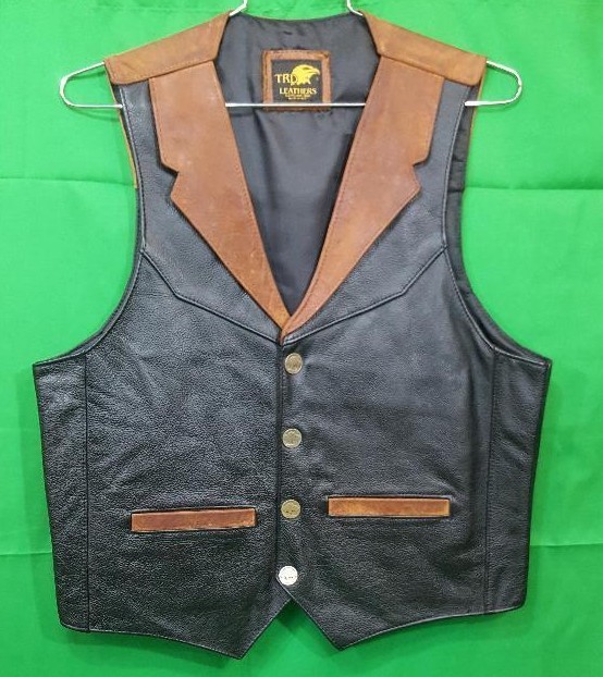 All American Hand Made Two Tone Western Leather Vest with Buffalo Nickel  Snaps