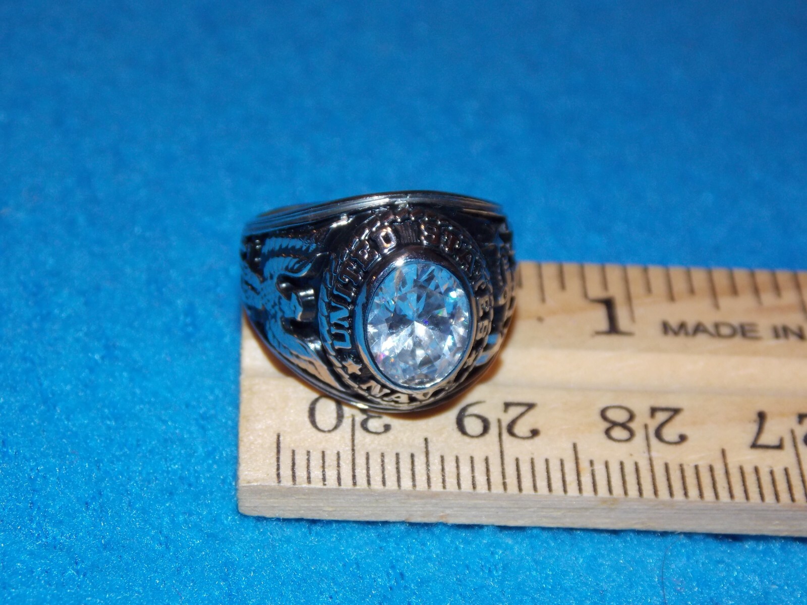 VINTAGE - U.S. NAVY WOMEN'S CLEAR STONE RING - SIZE 8 - NOS - ALPHA BRAND