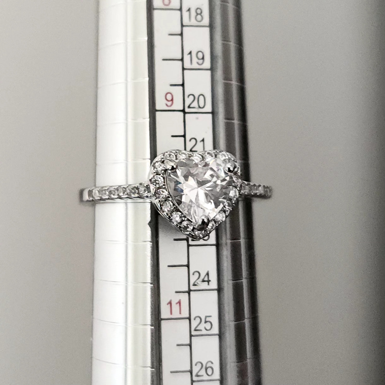 Silver Heart Shape Cubic Zirconia Ring