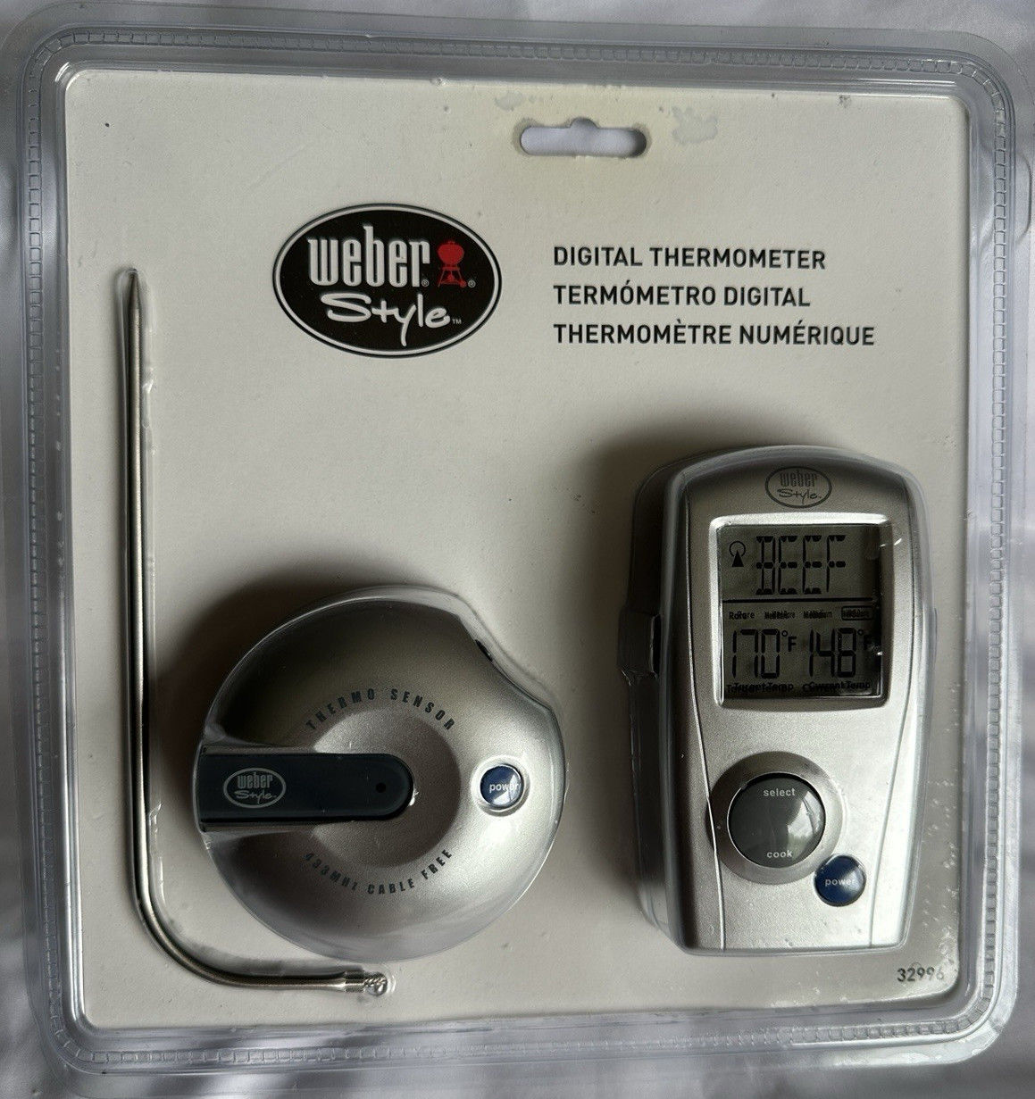 Weber Digital Remote Read Meat Thermometer Silver Model 32996