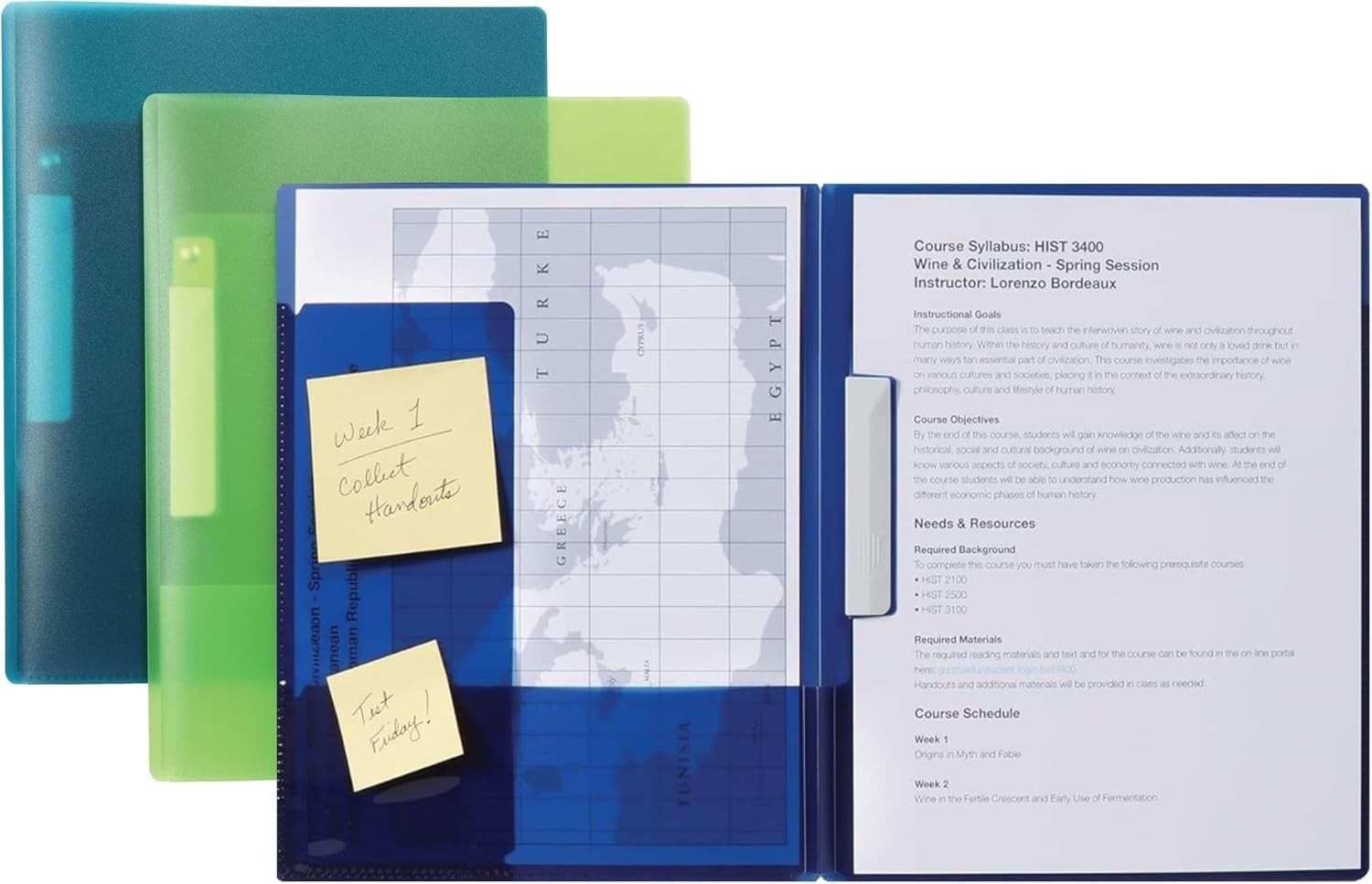 Report Cover 3 Pack Swing Clip 2 Pockets Panel Sticky Note Reminders Assorted