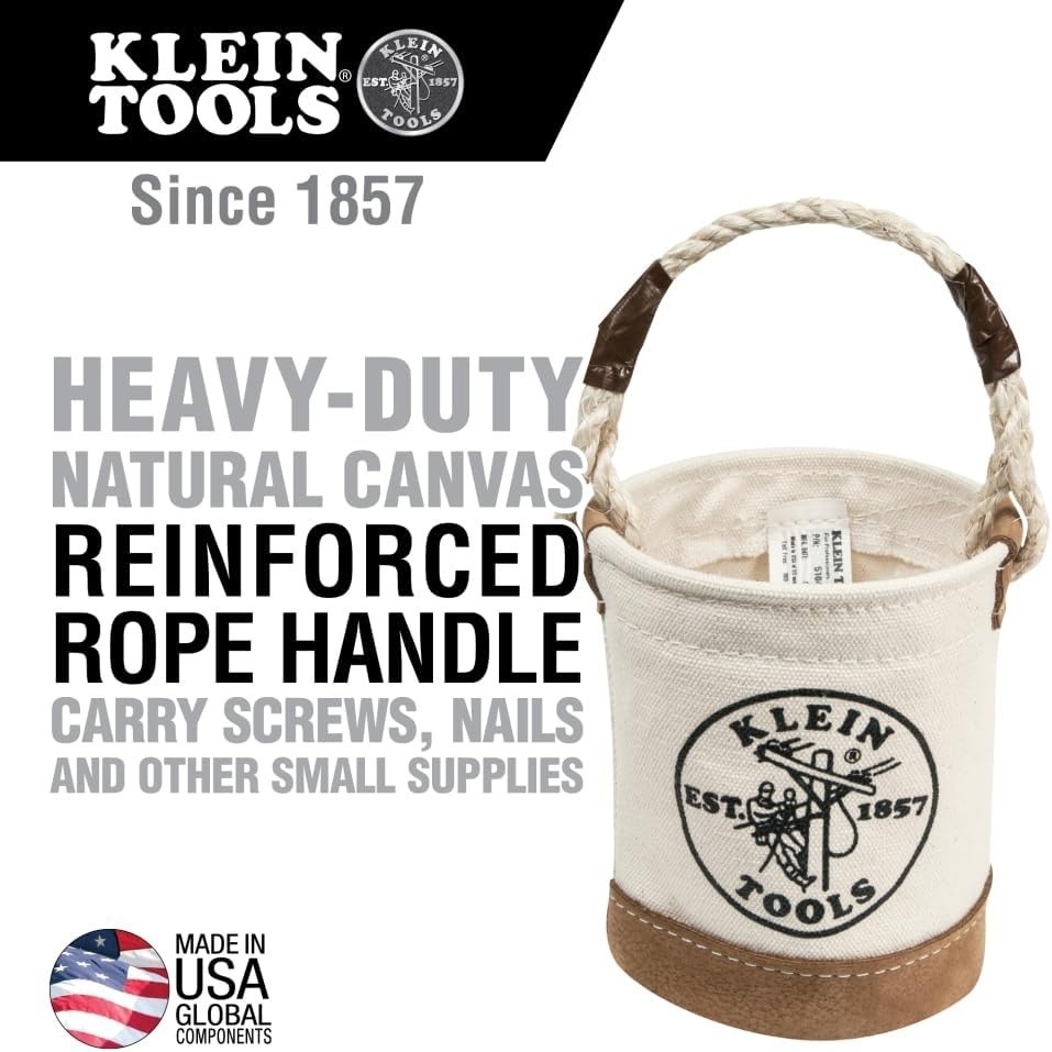 Klein Tools 5104MINI Mini Tool Bucket with Leather-Bottom, Nuts & Bolt Tool Bag