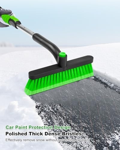 33" Extendable Ice Scraper & Snow Brush for Car Windshield - Foam Grip, Green