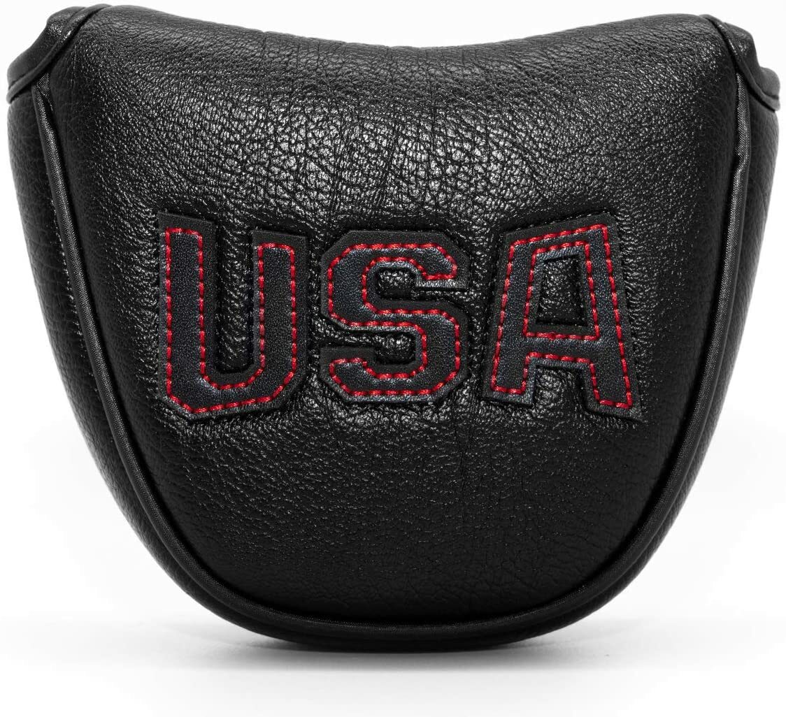Black/Red USA Mallet Central Shaft Golf Headcover Magnetic 2Ball Putter Cover