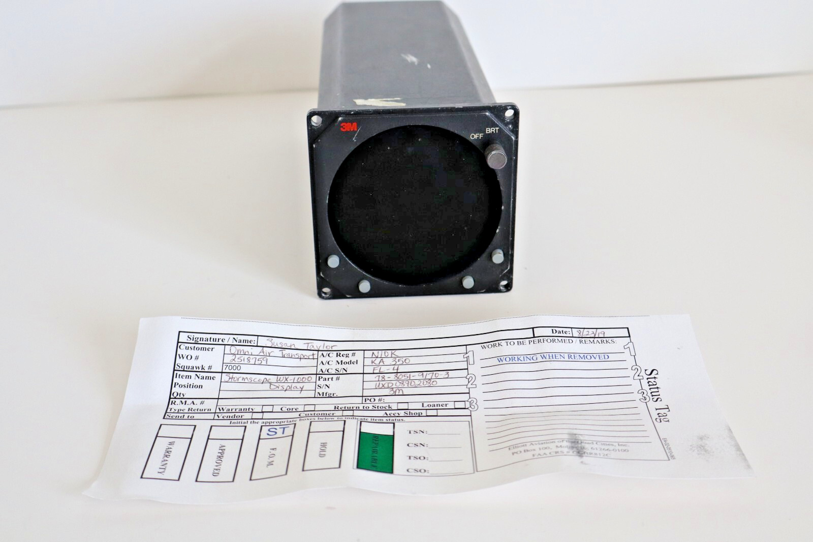 3M WX-1000 Series II Stormscope Display 78-8051-9170-3 Removed Working