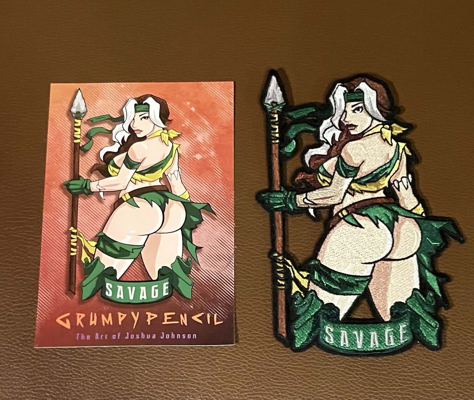 The Grumpy Pencil Pin Up Rogue Savage Morale Patch Marvel X Men EDC Art Card