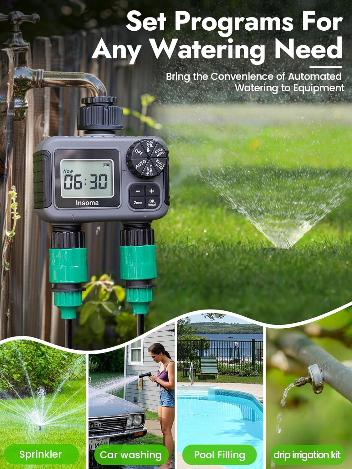2-Zone Sprinkler Timer, Programmable Garden Hose Timer