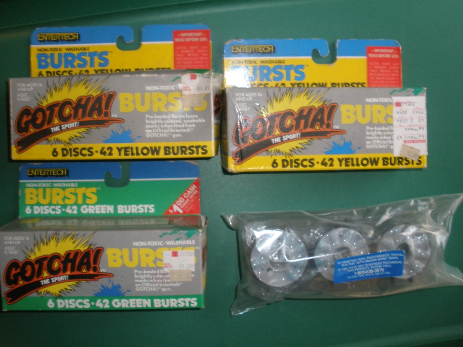NEW Lot of 4 Gotcha!Bursts Shot Entertech Safe Toys Blue, Green, Yellow Paintbal