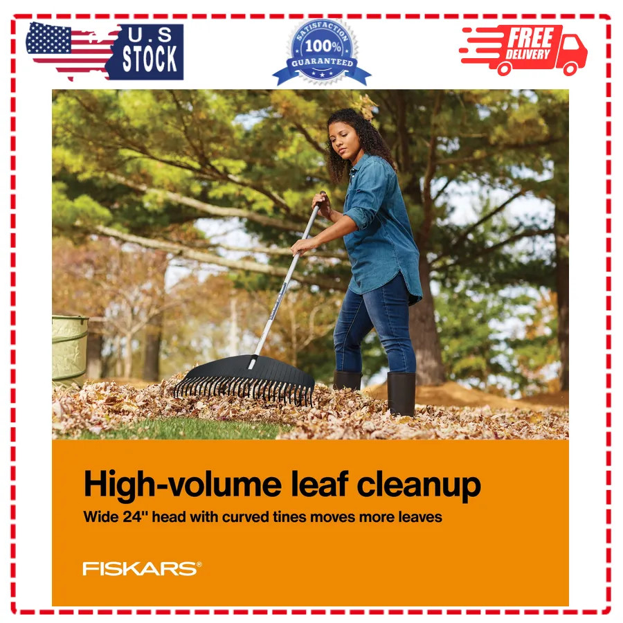Fiskars Poly Leaf Rake 67 inch Lightweight Garden Tool