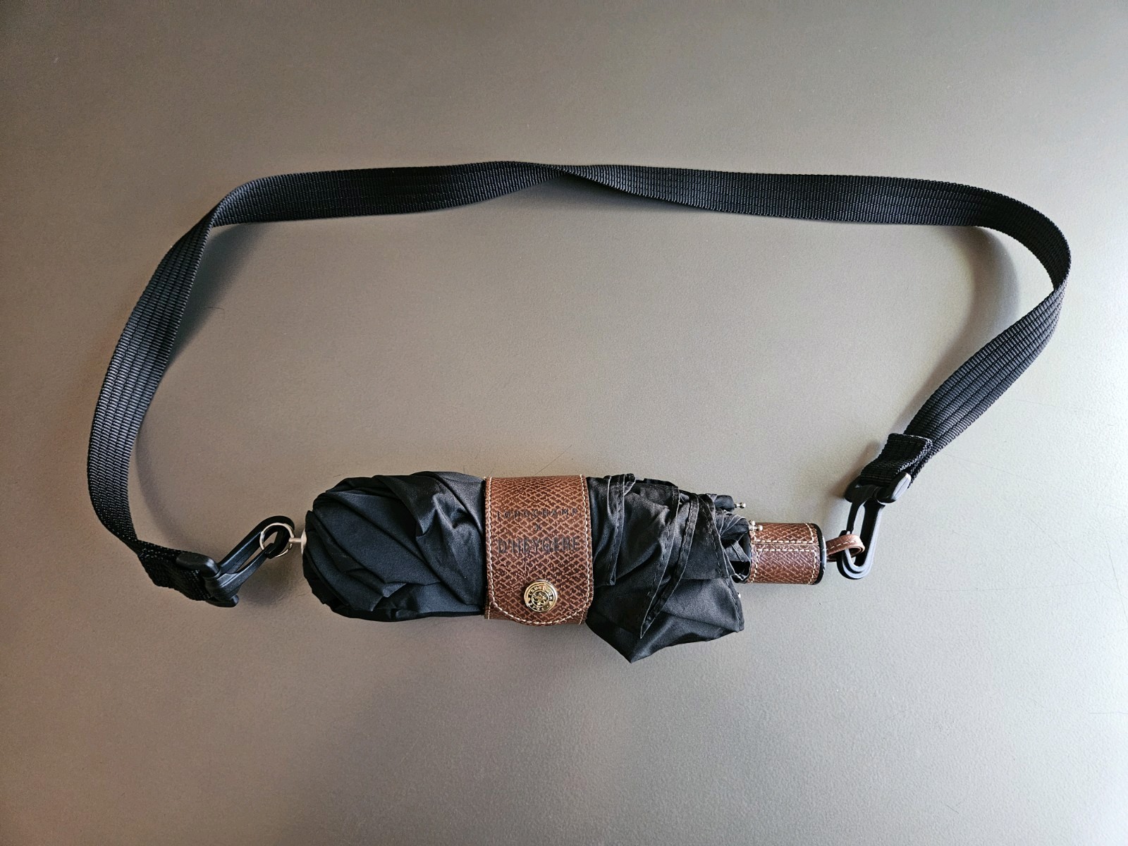 Longchamp X D'Heygere Black Umbrella With Strap