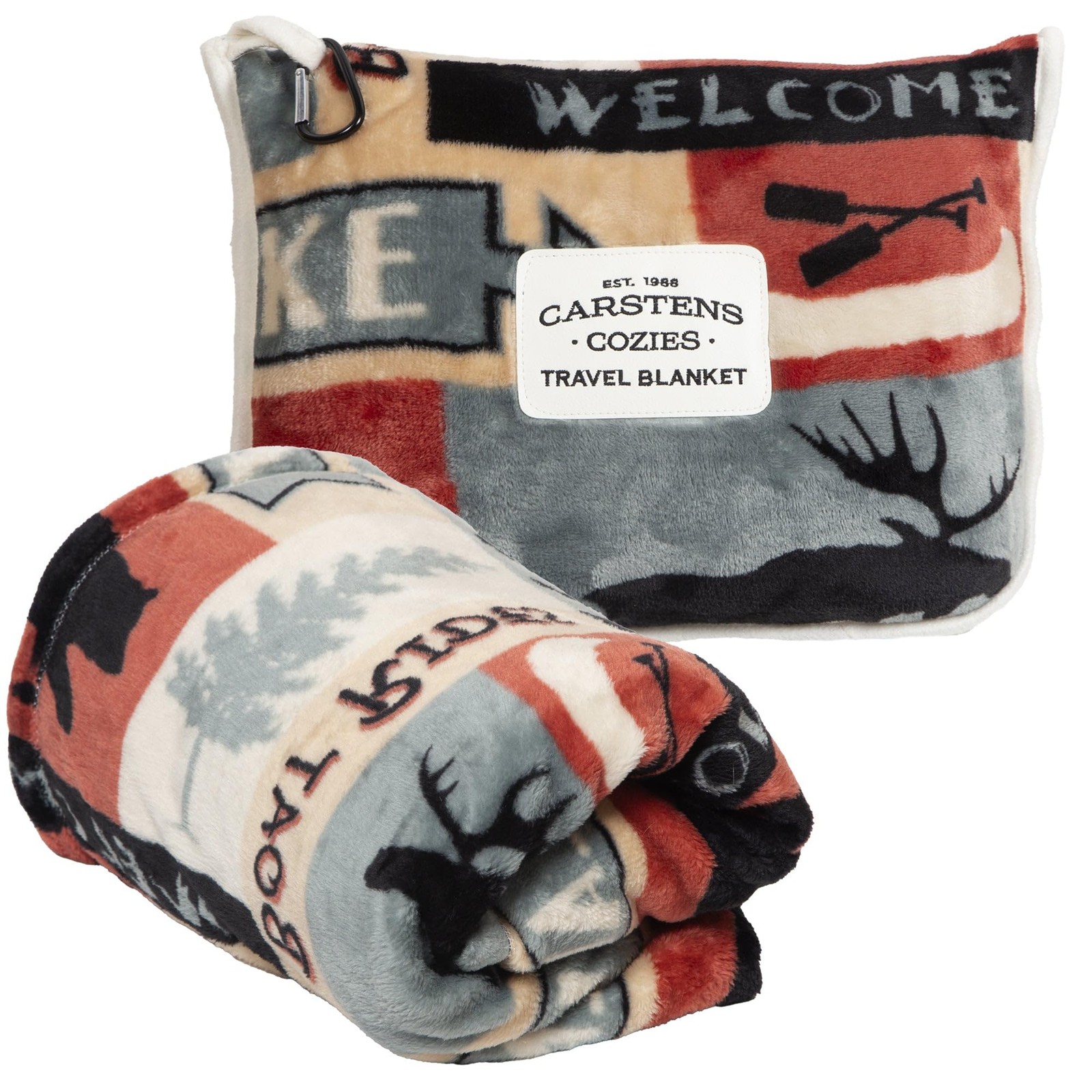 CARSTENS, INC. Travel Blanket, Premium Compact 2-in-1 Airplane Lake House
