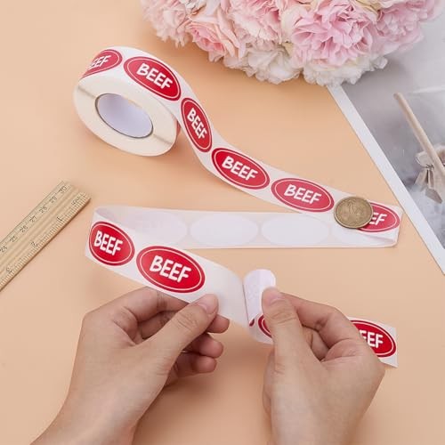 500Pcs Labels 1x1.8Inch Beef Oval Adhesive Stickers Grocery Store Beef Food