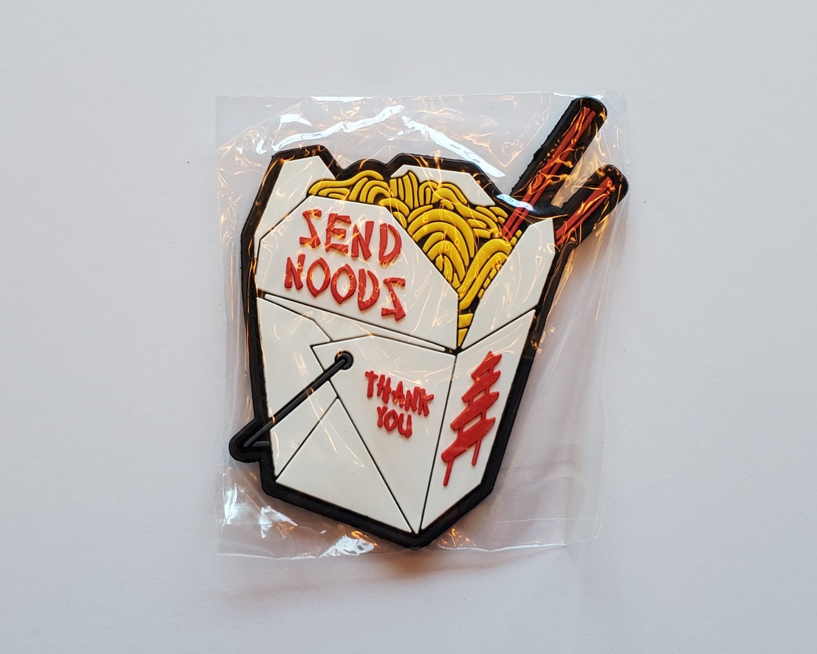 Send Noods Thank You Chinese Take Out Ramen Noodles PVC Morale Patch Hook & Loop