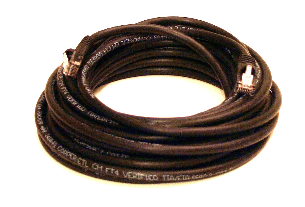 25' Foot Black Molded Cat5e Ethernet Network Cable - Gold Plated RJ45 Jack UL