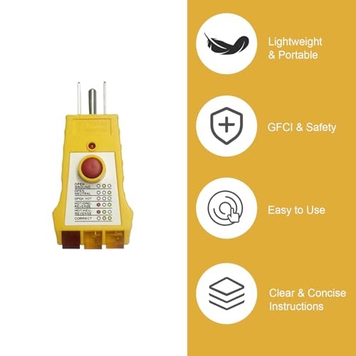 Outlet Tester with GFCI Check - Grounding & Receptacle Circuit Tester, 1