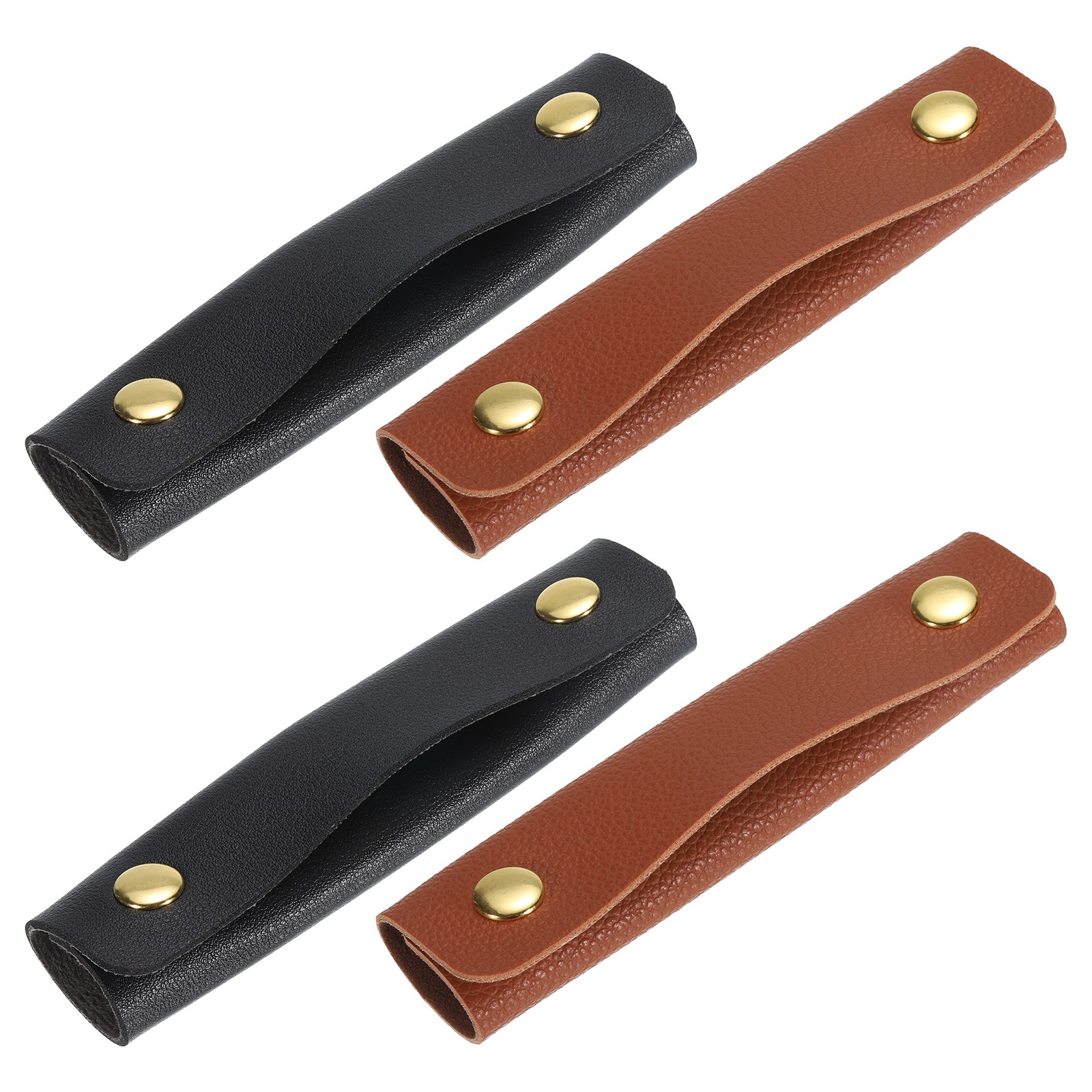 4Pcs PU Leather Luggage Handbag Handle Wrap Covers (Dark Brown, Black)