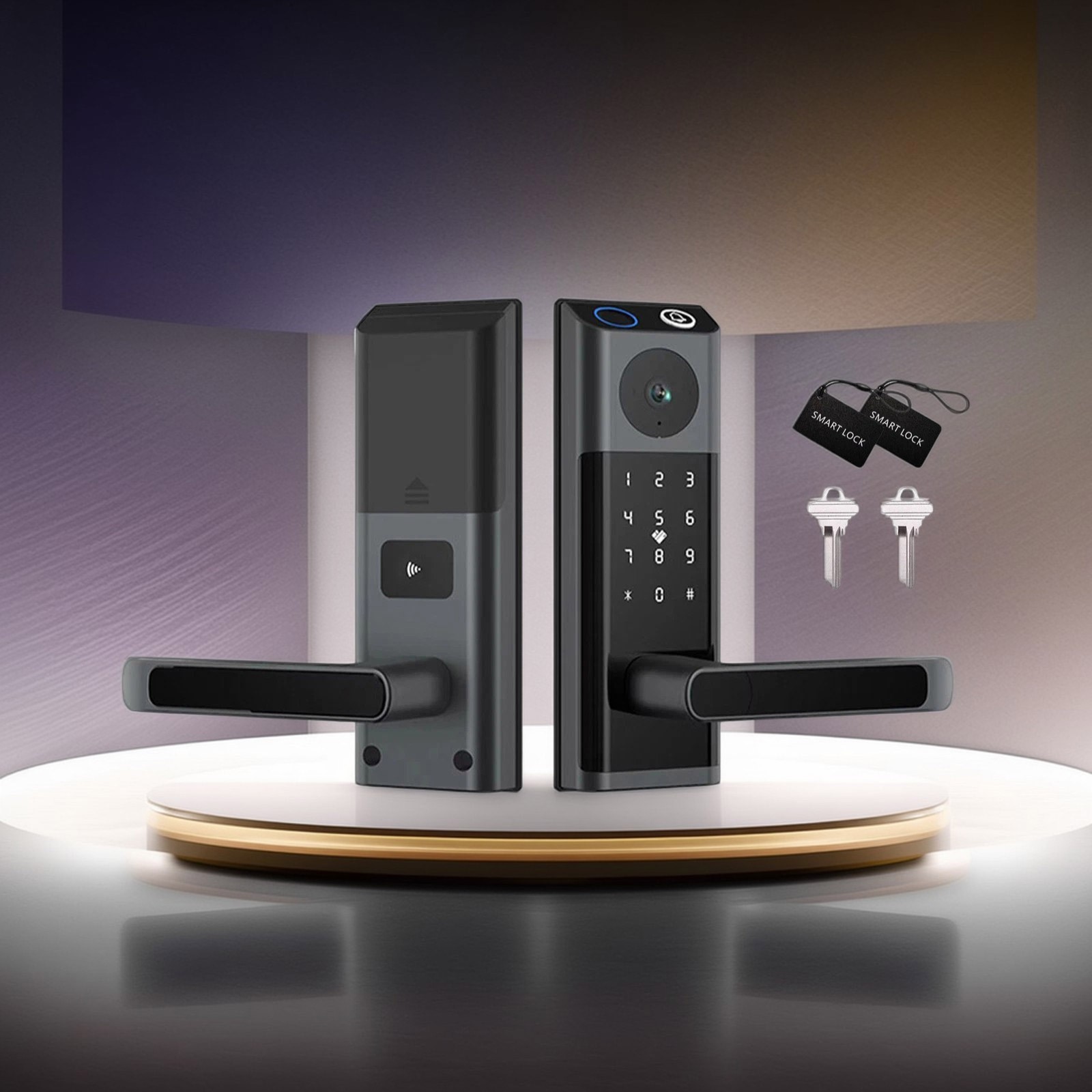 Smart Lock with Camera & Handle Fingerprint Keyless Door Lock WiFi APP Control.