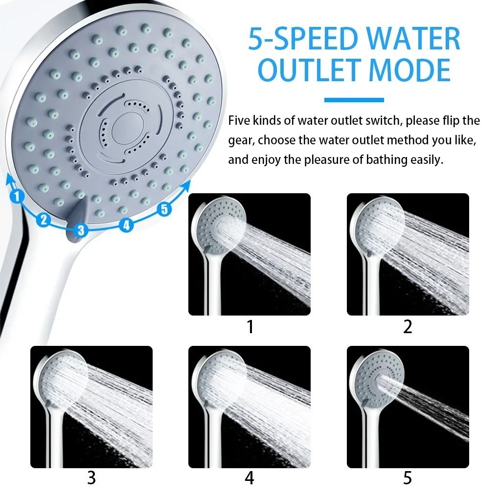 High Pressure Shower Head 5 Settings Handheld Shower Heads Spray With 5 FT Hose