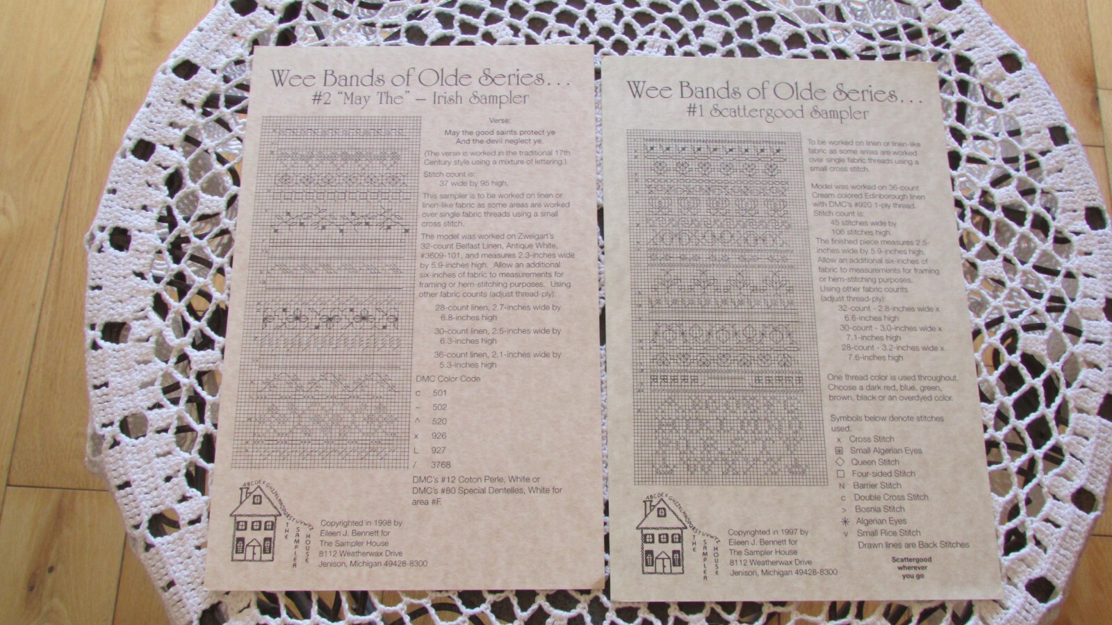 2: Sampler House Cross Stitch: Wee Bands of Old #1 and #2 Sampler Eileen Bennett