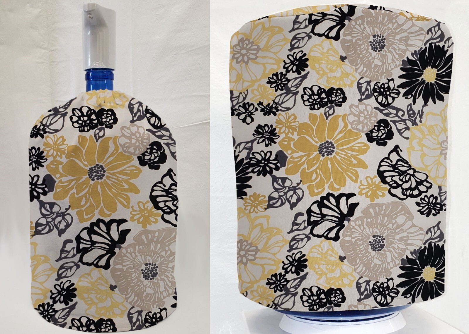 Yellow Gray Black Floral Water Bottle Cover