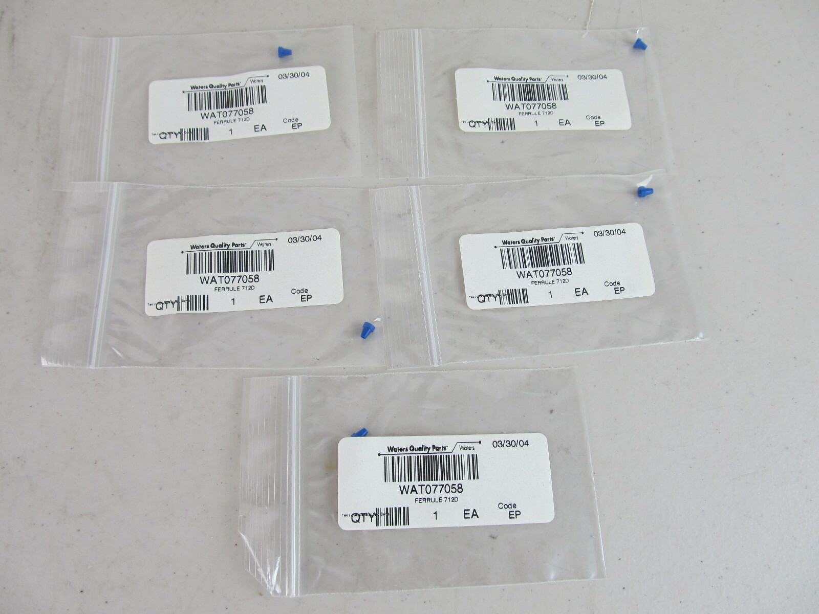 5pc Waters WAT077058 Ferrule, ETFE, Blue, 1/16 in NEW