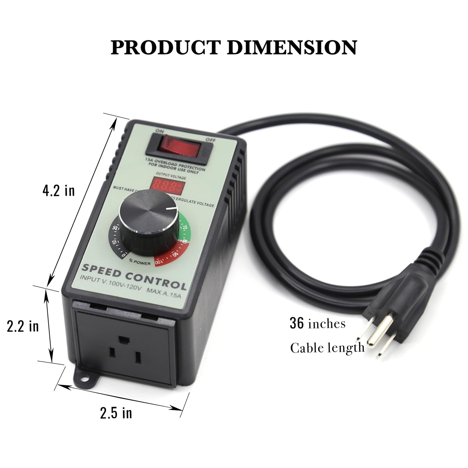 AC Motor Variable Speed Controller 120V 15A 4000W with Overload Switch Fan