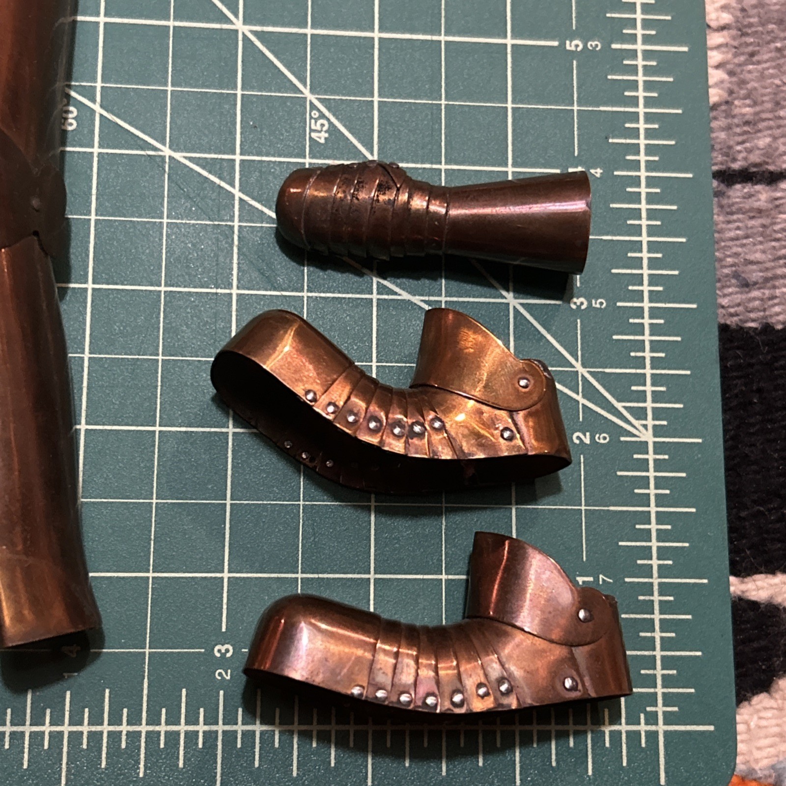 1930s-60s 12” Copper Mini Knight Armor Set + Sword Shield & Steel Stake Anvil