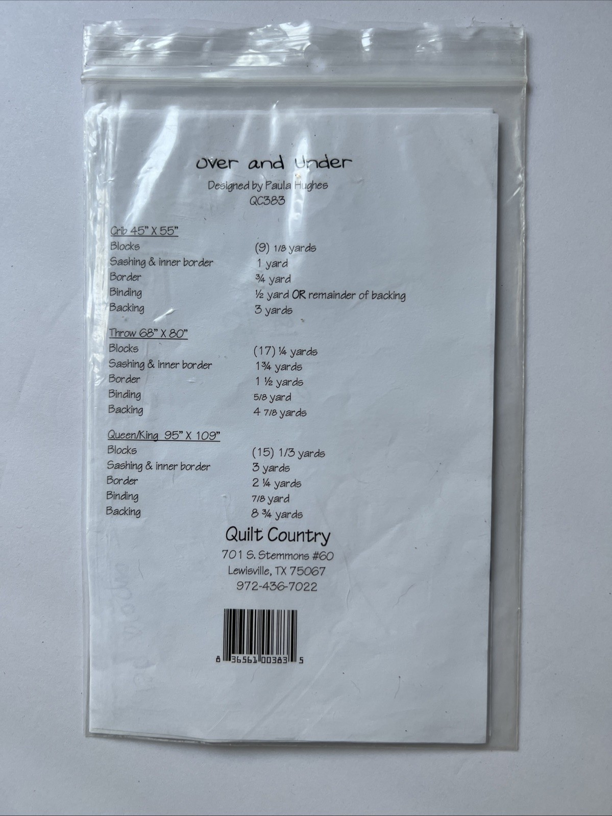 Over And Under Quilt Pattern - Designed By Paula Hughes NIP