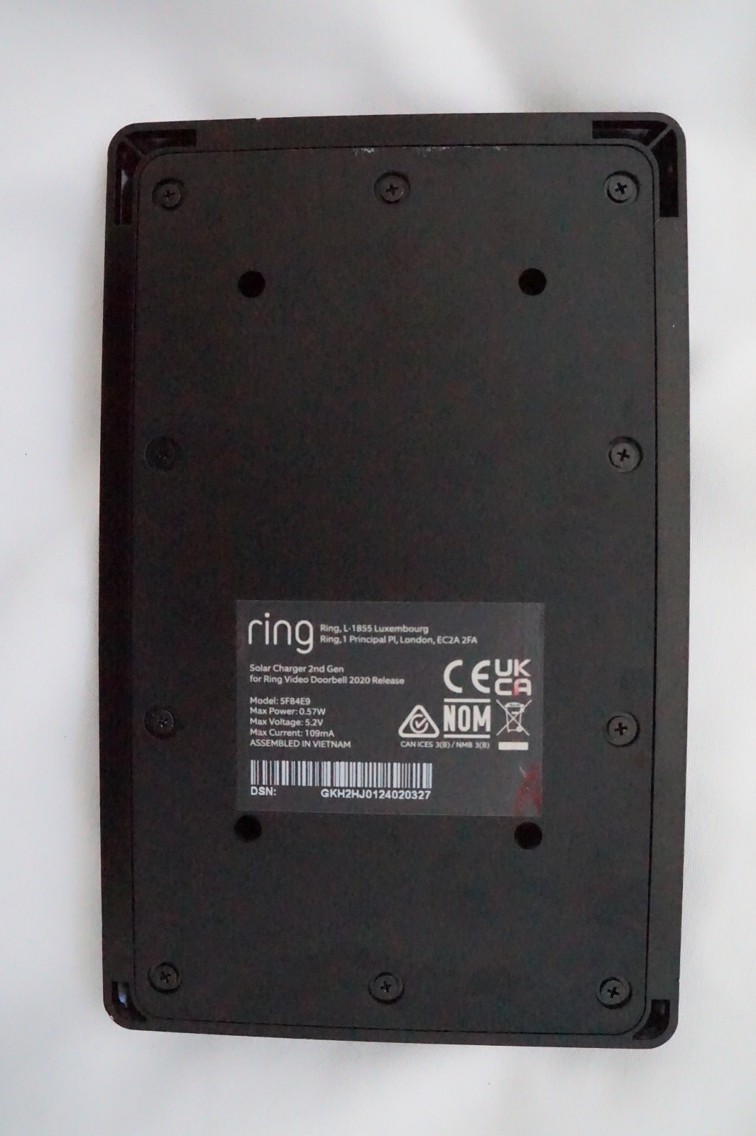 Ring 2nd Generation Video Doorbell Solar Charger Micro USB 5F84E9