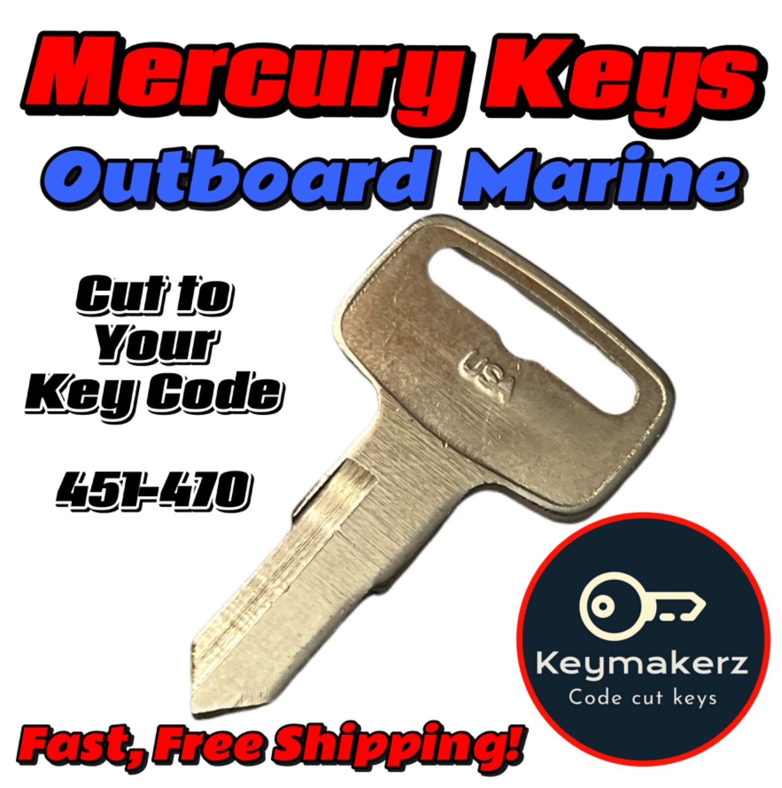 Mercury Outboard Marine Boat Keys Replacement Spare key Cut to Your Code 451-470