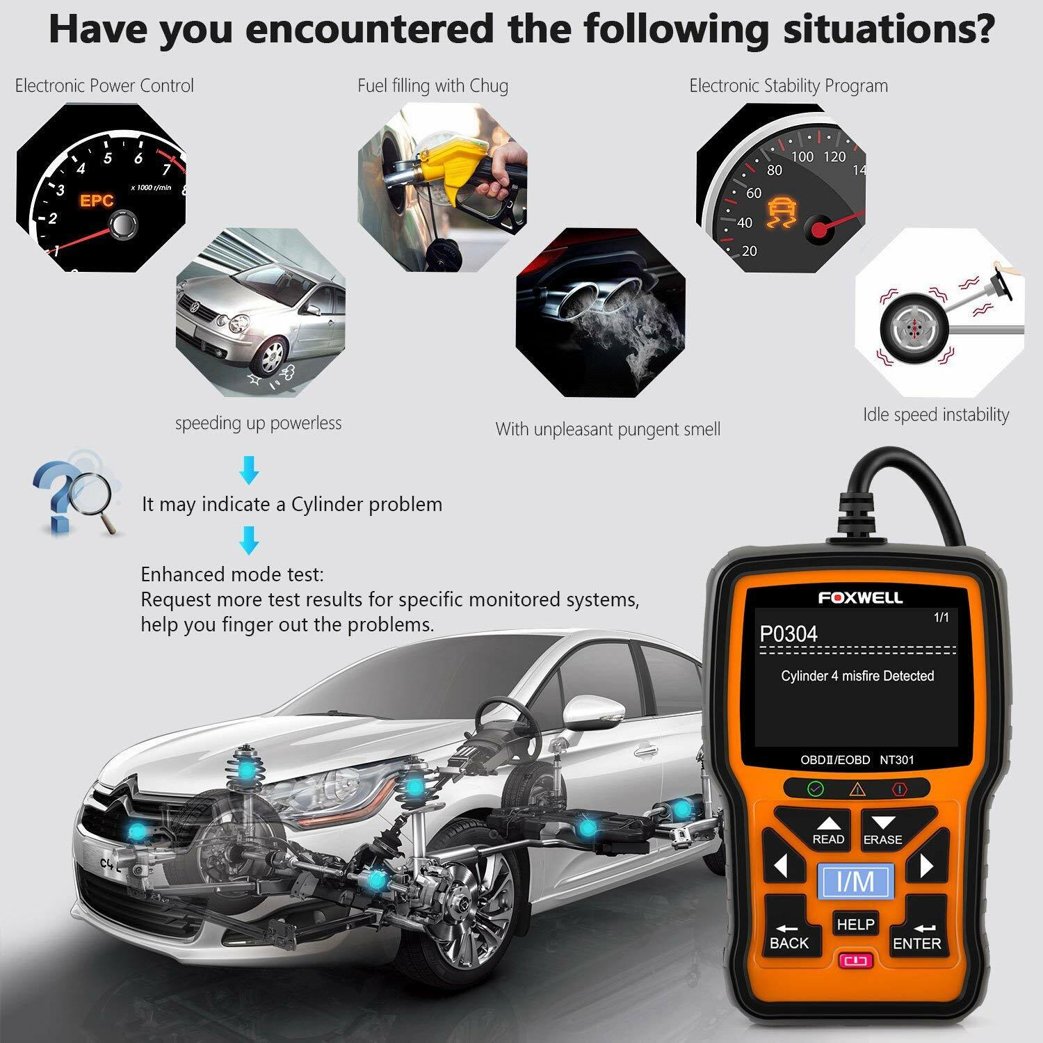 Foxwell NT301 OBD2 Scanner Code Reader OBD II Check Engine Car Diagnostic Tool