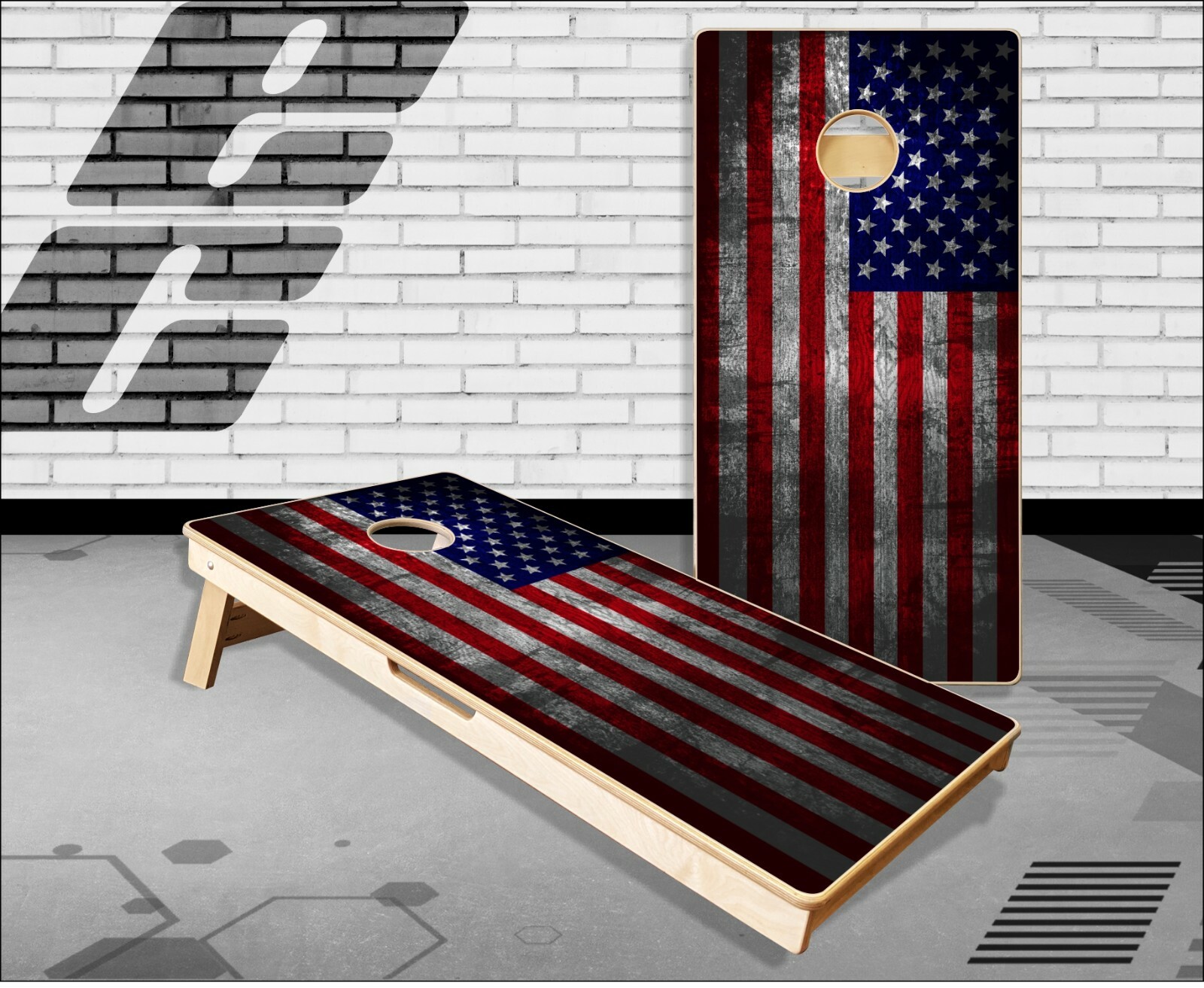Distressed American Flag Wood Triangle Cornhole Boards Bean Bag Toss Game