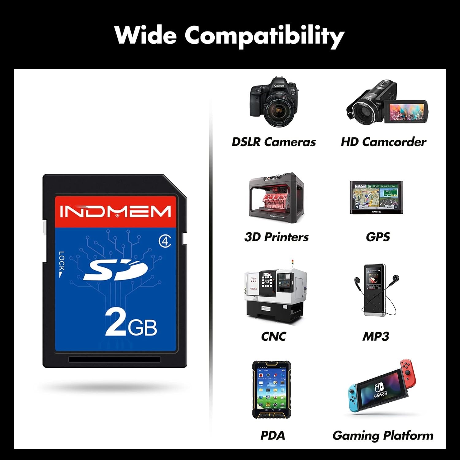 INDMEM 2 Pack SD Card 2GB Class 4 Flash Memory 2G SLC Stanard Secure 2PC