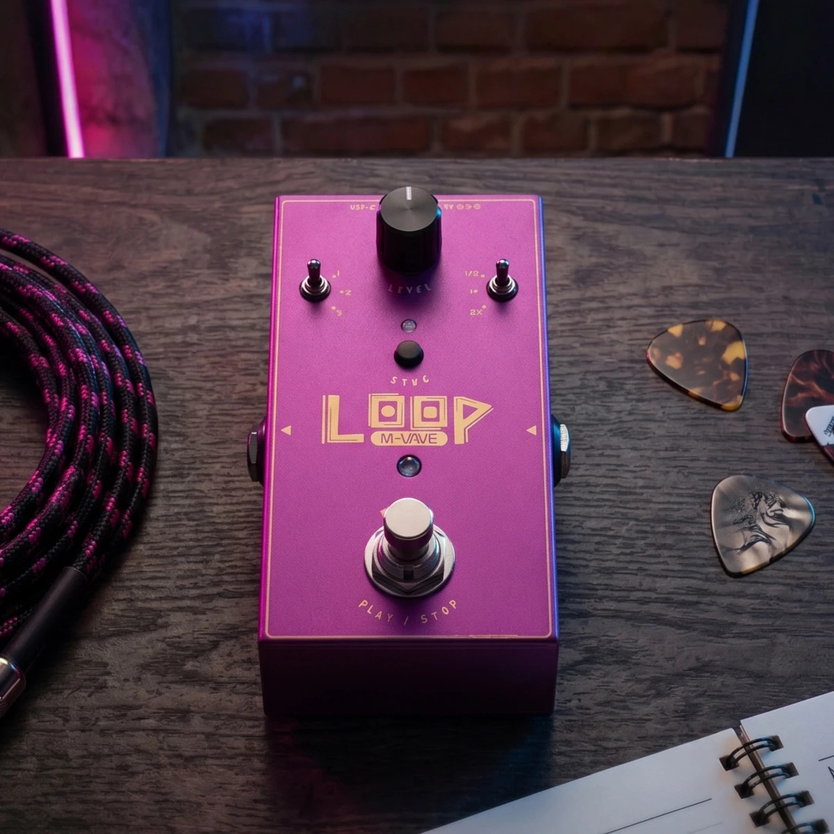 M-VAVE LOOP II Purple Looper Guitar Effect Pedal, 3 Loops / 11min Recording