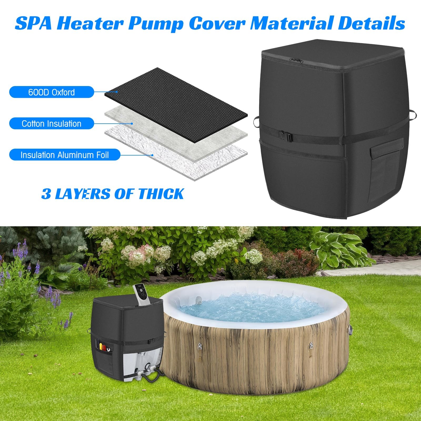 Hot Tub Spa Heater Pump 16.9" D x 14.96" W x 21.2" H (Square), Black