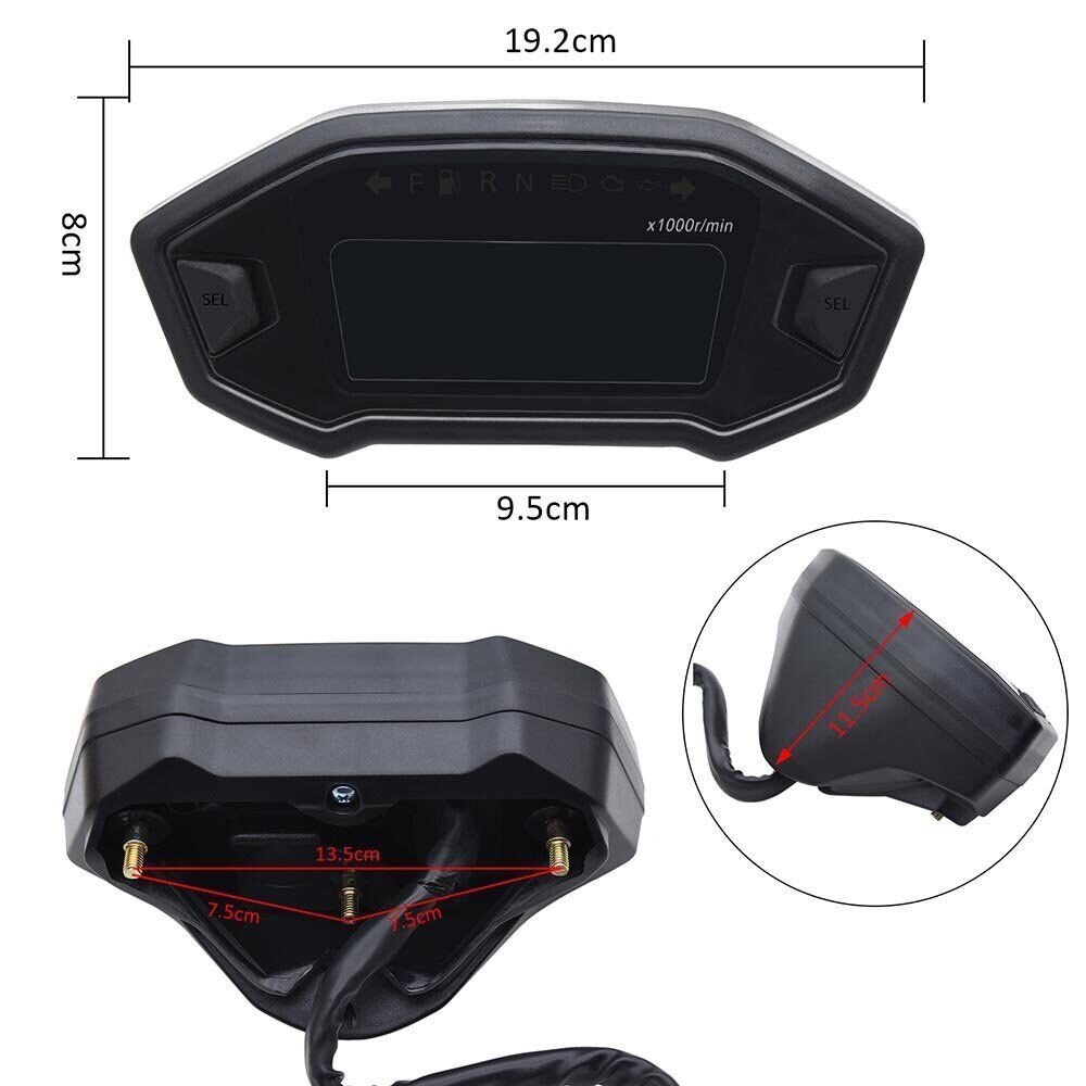 Motorcycle Speedometer Universal Tachometer LCD Digital Odometer Gauge Fuel