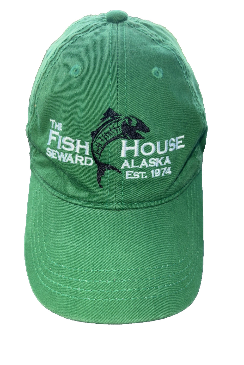 The Fish House Seward Alaska EST 1974 w Salomen Black White Green Cotton Hat Cap