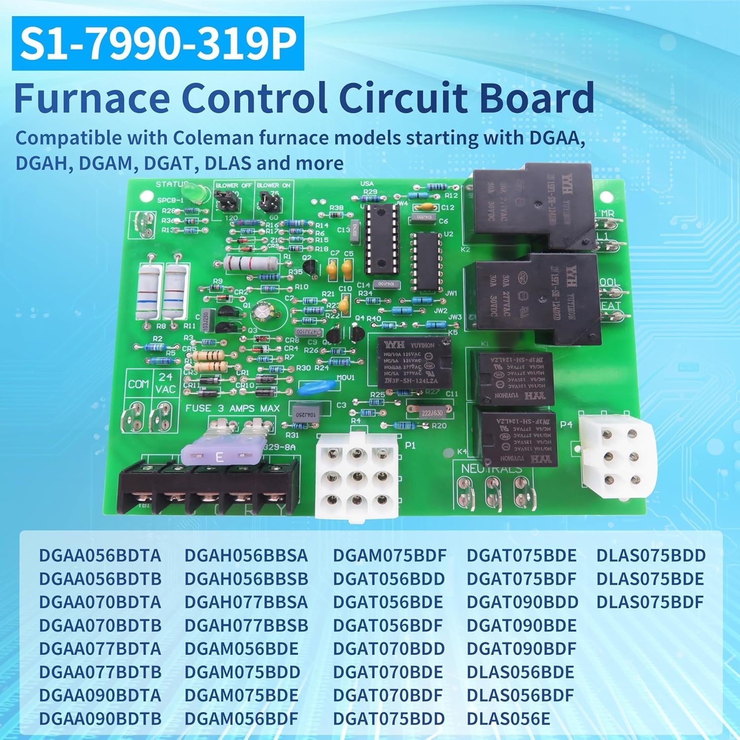 Coleman Evcon Replacement Furnace Control Circuit Board - Compact & Lightweight