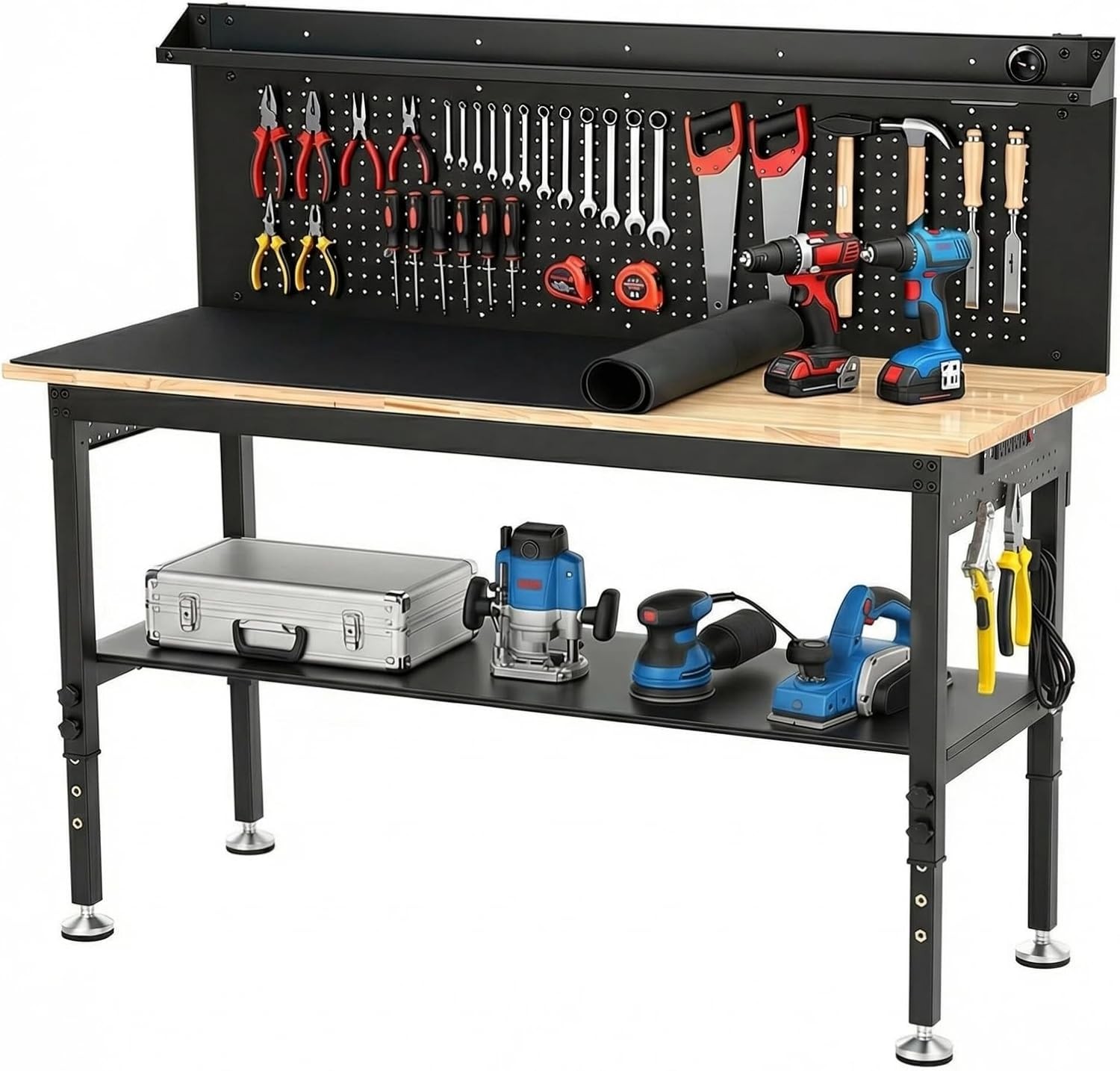 60 Inch Heavy Duty Workbench 3000 lbs Load Capacity Adjustable Height Work Table