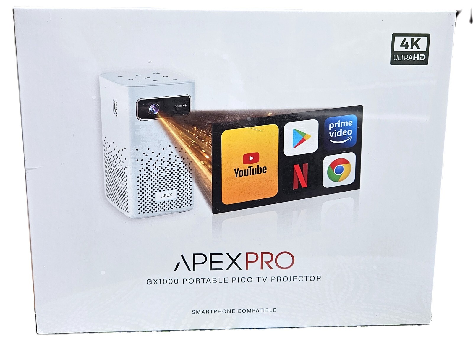 APEX PRO GX1000 Portable Pico TV Image Projector 4k Ultra HD Streaming WiFi-NEW