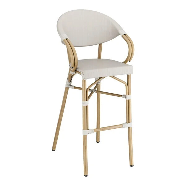 30" High Barstool Chair with Gray Weave Teslin Fabric & Bamboo Aluminum Frame