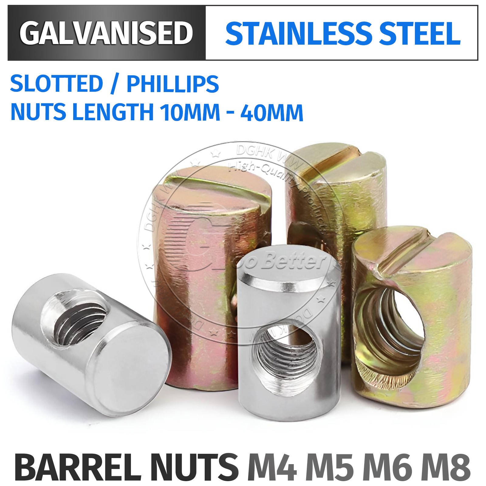 M4 M5 M6 M8 Cross Dowel Barrel Nuts Centre Thread Furniture Unit Bed Cot 11-40mm