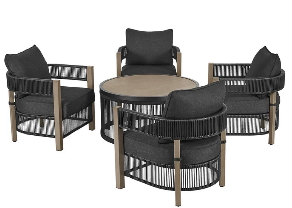 5pc Black Wicker 4 Chairs and Table Patio Furniture Set