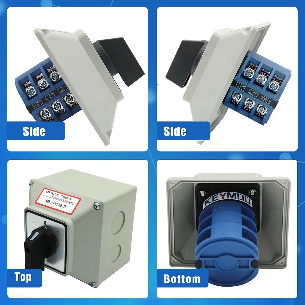 40A Rotary Changeover Switch IP65 3 Position 3 Phase Selector Switch Box Kit
