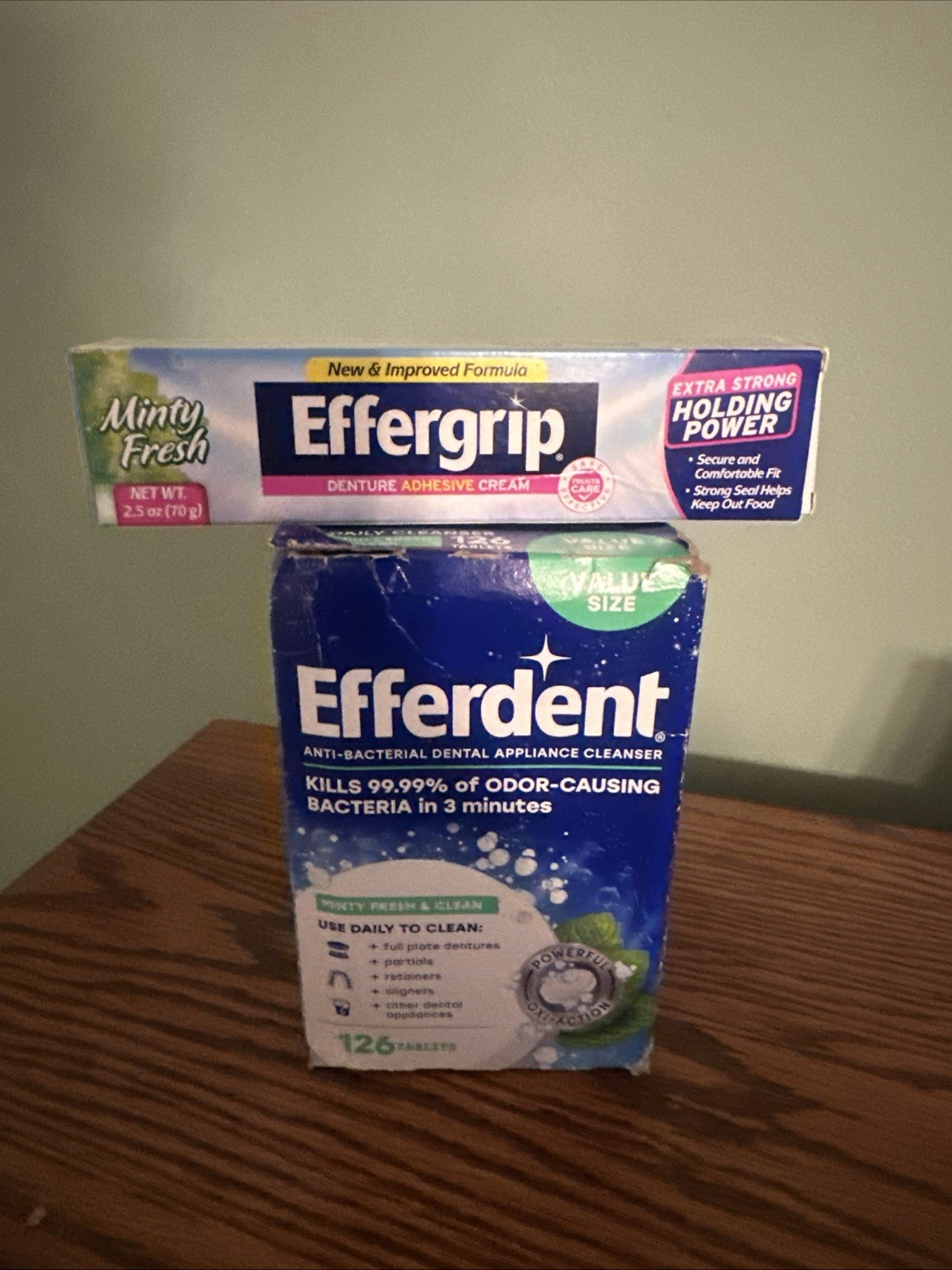 Efferent Tablets 126  & Effergrip Adhesive Cream 2.5 Fl Oz  Denture Lot New