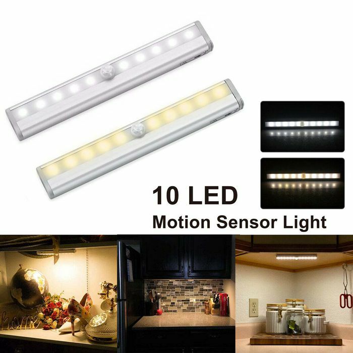 10-LED Motion Sensor Closet Lights Cordless Under Cabinet Lightening Kitchen New