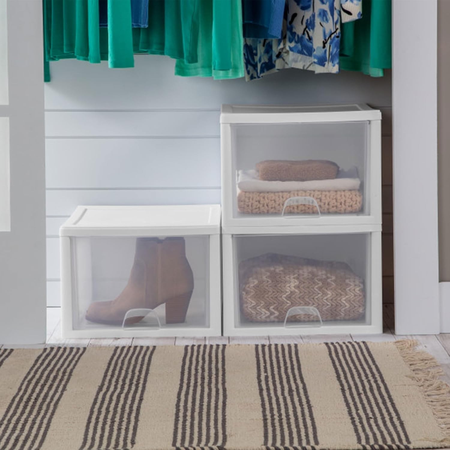 Sterilite 8-Pack 27 Quart Stacking Drawer, Clear Storage Closet Organizer