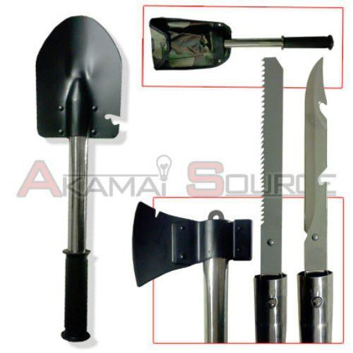 4 In 1 Survival Camping Hiking Knife Shovel Axe Saw Gear Emergency Prep Tool kit