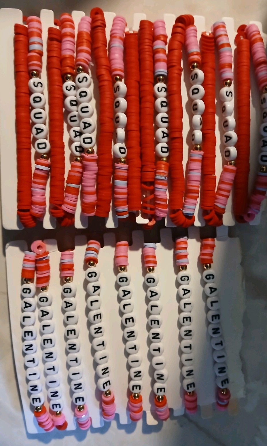 Galentines Squad  Friendship Bracelet Set Adjustable Red Pink White Gold Letters